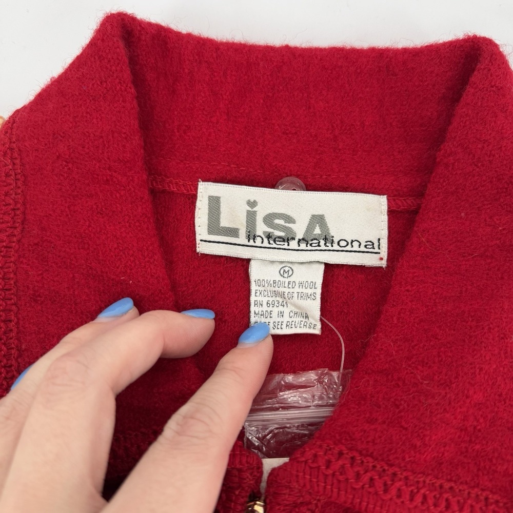 Lisa International Sz M Vintage Red Boiled‎ Wool Vest Campcore Hiking Outdoors - Picture 4 of 6